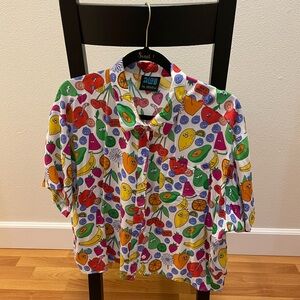 Colorful Fruit Print Button-Up Shirt (cropped)